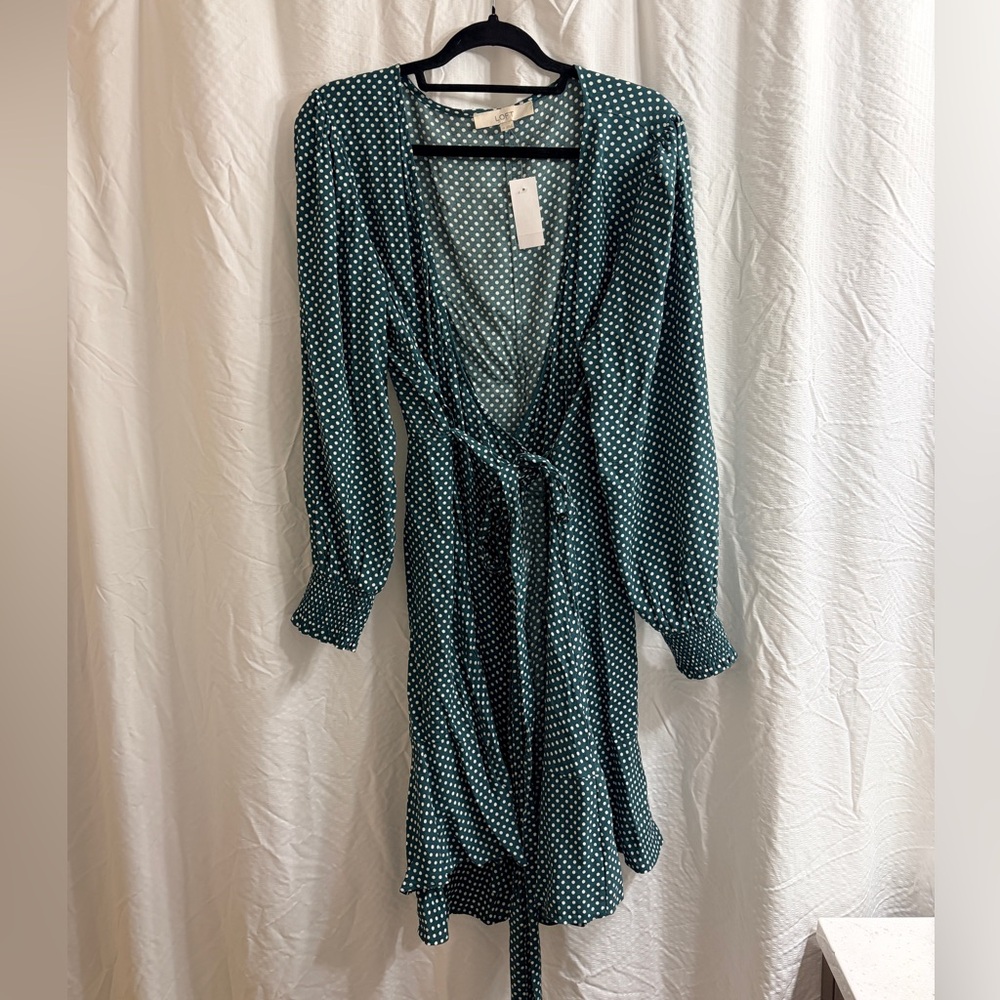 LOFT Teal Polka Dot Wrap Midi Dress